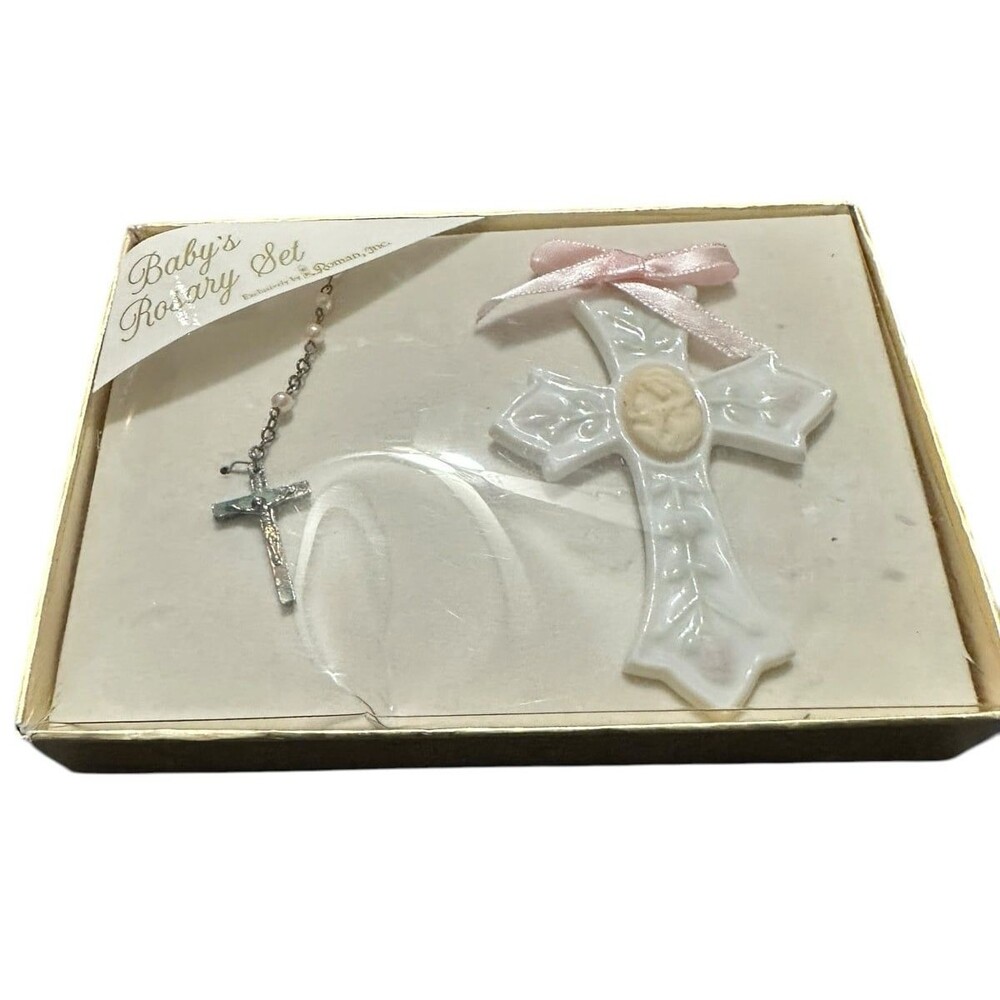 Roman Baby's First Rosary Set Pink, Includes Rosary and Cross for Baby Girl